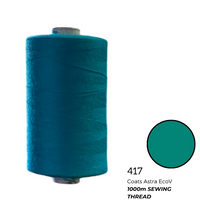 Coats Spun Polyester Sewing Thread | 1000m | Astra EcoV TKT120 | Teal Blue 417